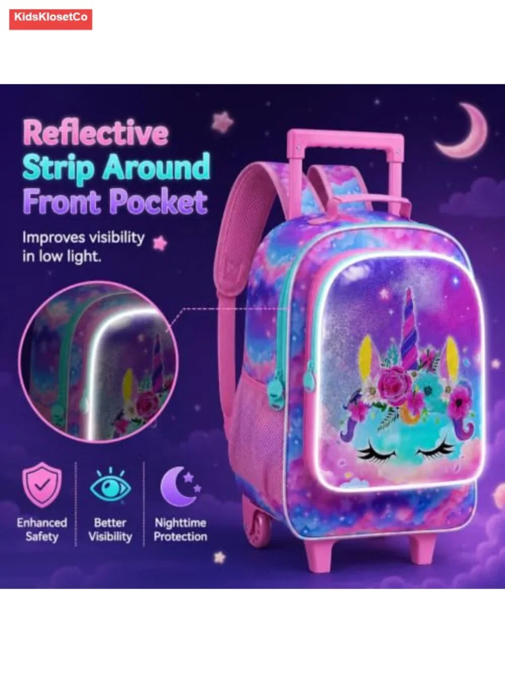 Kids Rolling Backpack with Lunch Bag and Pencil Case, Wheeled Bookbag, Water